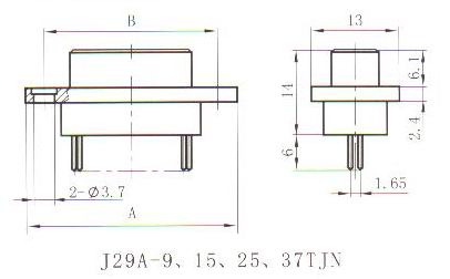 J29A in-line contact for PCB  Connectors Outline Dimensions of Plug