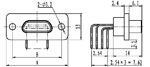 J29A type WI of common right angle contact for PCB Connectors Outline Dimensions of Plug