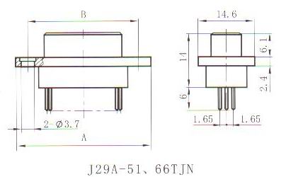 J29A in-line contact for PCB  Connectors Outline Dimensions of Plug