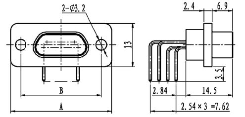 J29A type WI of common right angle contact for PCB Connectors Outline Dimensions of Receptacle