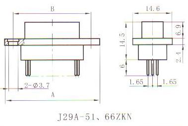 J29A in-line contact for PCB  Connectors Outline Dimensions of Receptacle