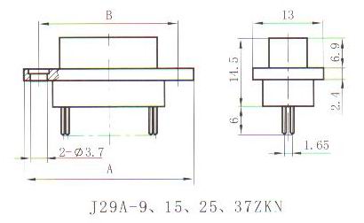 J29A in-line contact for PCB  Connectors Outline Dimensions of Receptacle