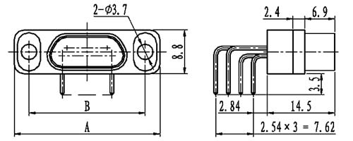 J29A type WI of type –A right angle contact for PCB Connectors Outline Dimensions of Receptacle