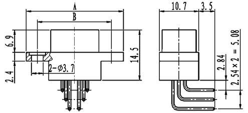 J29A type W of type –A right angle contact for PCB Connectors Outline Dimensions of Receptacle