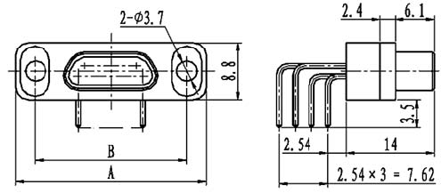 J29A type WI of type –A right angle contact for PCB Connectors Outline Dimensions of Plug