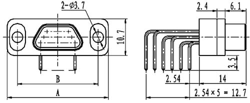 J29A type WI of type –A right angle contact for PCB Connectors Outline Dimensions of Plug