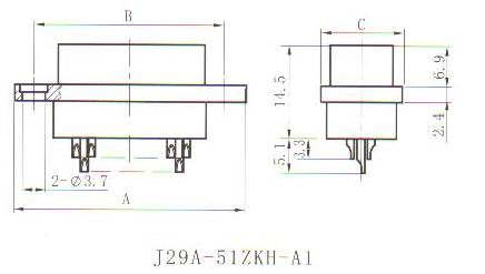 J29A type -A1 solder contact connectors Connectors Outline Dimensions of Receptacle