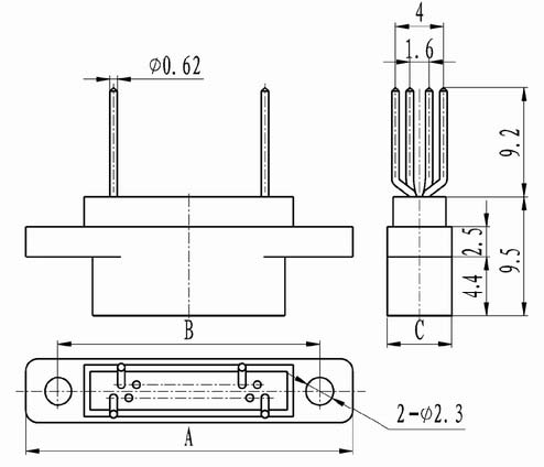 J30 inline contact for PCB connectors Connectors Product Outline Dimensions