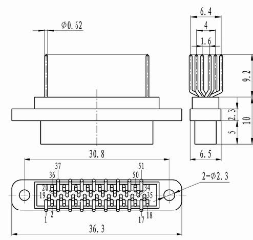 J30 inline contact for PCB connectors Connectors Product Outline Dimensions