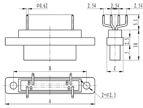 J30 inline contact for PCB connectors Connectors Product Outline Dimensions