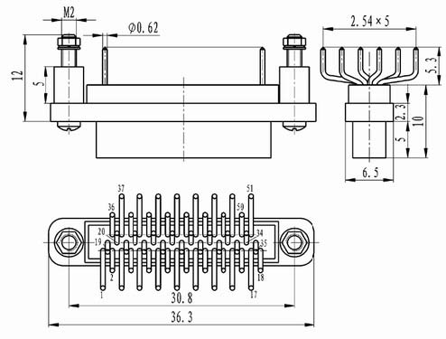 J30 inline contact for PCB connectors Connectors Product Outline Dimensions