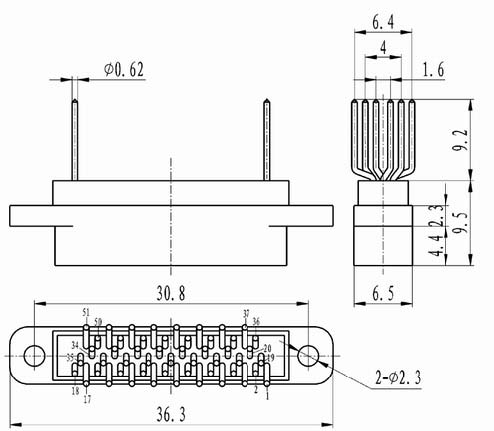 J30 inline contact for PCB connectors Connectors Product Outline Dimensions