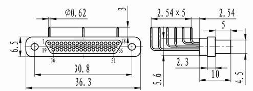 J30 right angle contact for PCB connectors Connectors Product Outline Dimensions