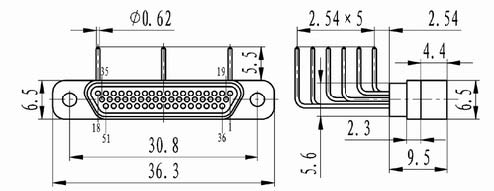 J30 right angle contact for PCB connectors Connectors Product Outline Dimensions