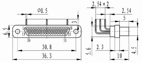 J30 right angle contact for PCB connectors Connectors Product Outline Dimensions