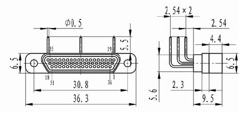 J30 right angle contact for PCB connectors Connectors Product Outline Dimensions