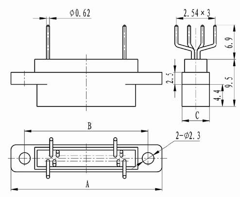 J30 inline contact for PCB connectors Connectors Product Outline Dimensions