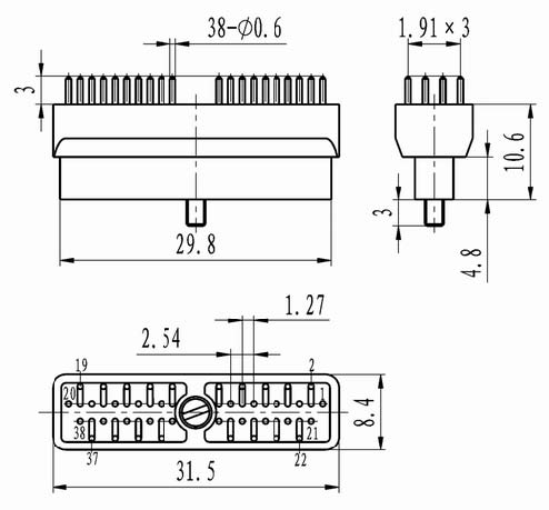 J30 variation of in-line contact for PCB Connectors Product Outline Dimensions