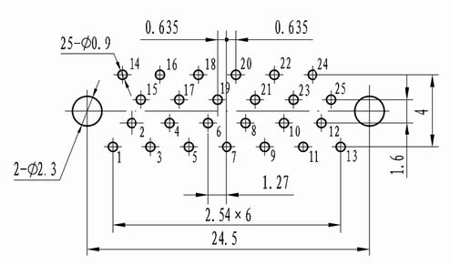 Panel cutouts of J30 connectors Connectors panel cutouts