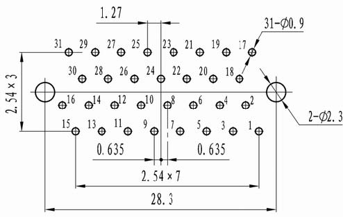 Panel cutouts of J30 connectors Connectors panel cutouts