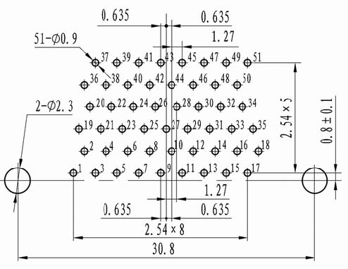 Panel cutouts of J30 connectors Connectors panel cutouts