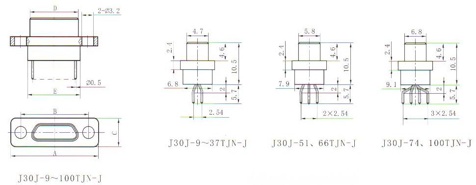 J30J in-line contact for PCB N-J Connectors Plug