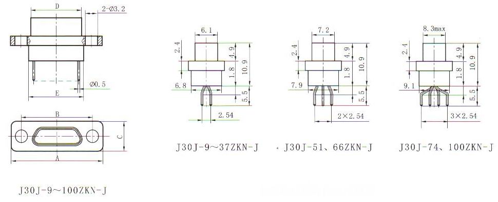 J30J in-line contact for PCB N-J Connectors Receptacle
