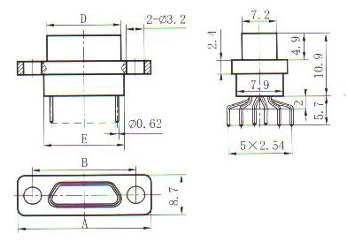 J30J in-line contact for PCB N Connectors Receptacle