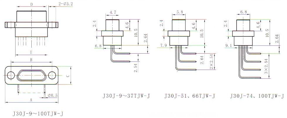J30J right angle for PCB W-J Connectors Plug