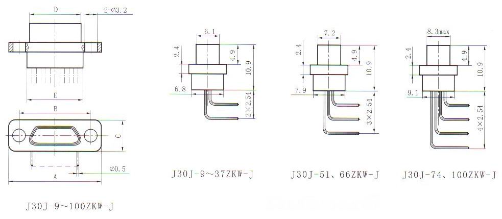 J30J right angle for PCB W-J Connectors Receptacle