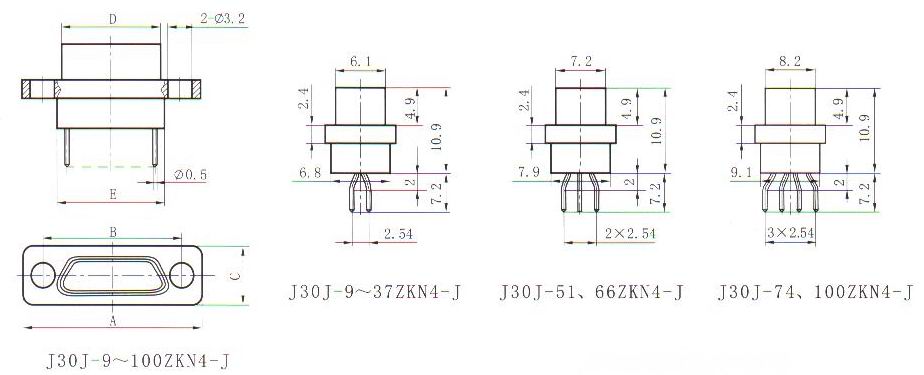 J30J in-line contact for PCB ZKN4-J  Connectors Receptacle