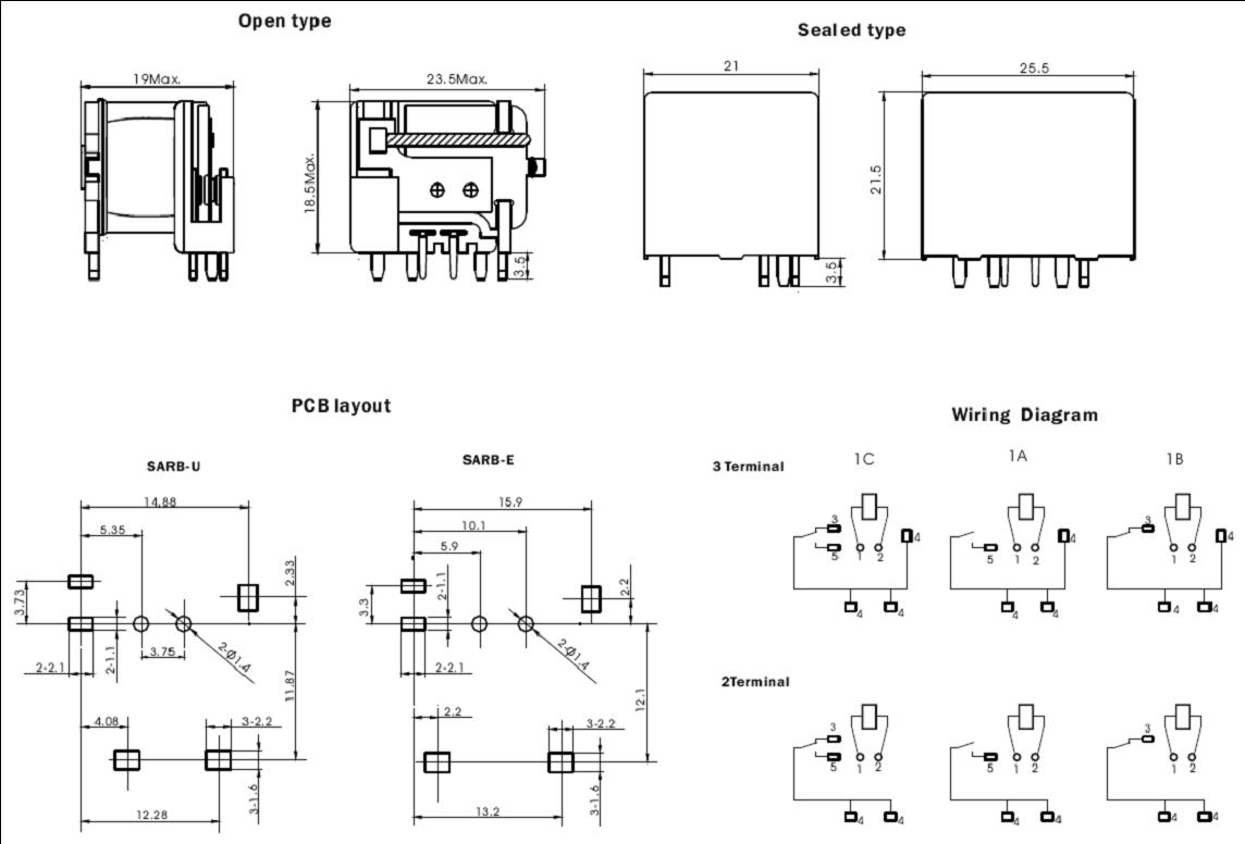 SARB-RELAY Relays Product Outline Dimensions