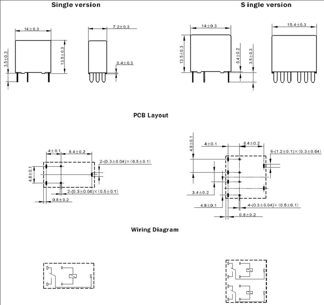 SARA-RELAY Relays Product Outline Dimensions