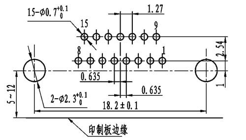 J30J panel cutouts of right angle contact for PCB W-J Connectors panel cutouts