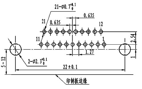 J30J panel cutouts of right angle contact for PCB W-J Connectors panel cutouts