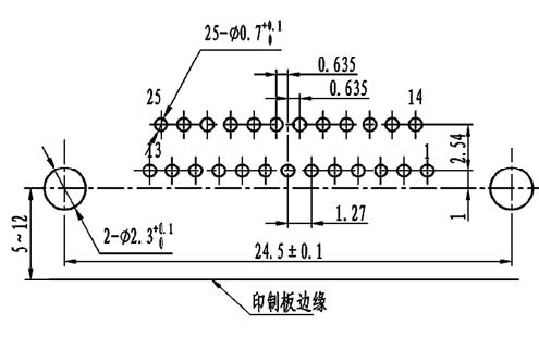 J30J panel cutouts of right angle contact for PCB W-J Connectors panel cutouts