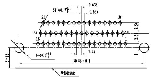 J30J panel cutouts of right angle contact for PCB W-J Connectors panel cutouts