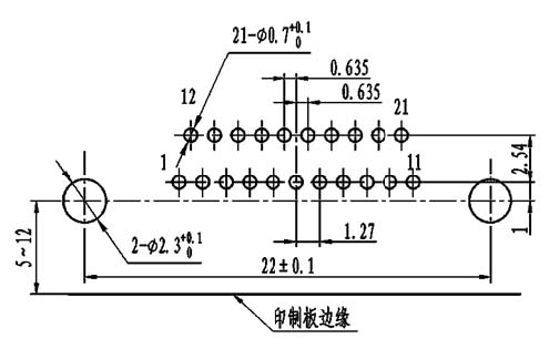 J30J panel cutouts of right angle contact for PCB W-J Connectors panel cutouts