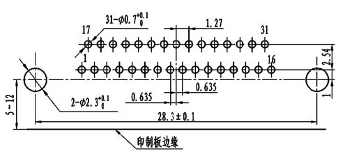 J30J panel cutouts of right angle contact for PCB W-J Connectors panel cutouts