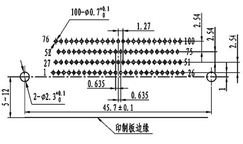 J30J panel cutouts of right angle contact for PCB W-J Connectors panel cutouts