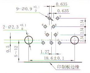 J30JA panel cutouts of right angle contact for PCB W Connectors panel cutouts