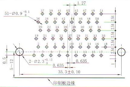 J30JA panel cutouts of right angle contact for PCB W Connectors panel cutouts