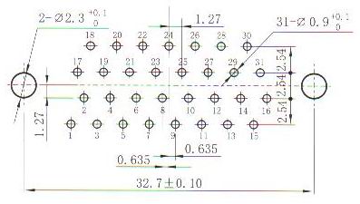 J30JA panel cutouts of in-line contact for PCB N Connectors panel cutouts