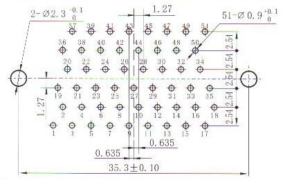 J30JA panel cutouts of in-line contact for PCB N Connectors panel cutouts