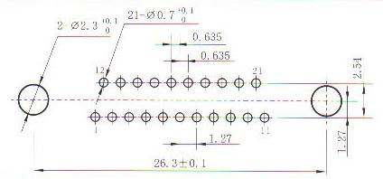 J30JA panel cutouts of in-line contact for PCB N-J Connectors panel cutouts