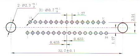 J30JA panel cutouts of in-line contact for PCB N-J Connectors panel cutouts