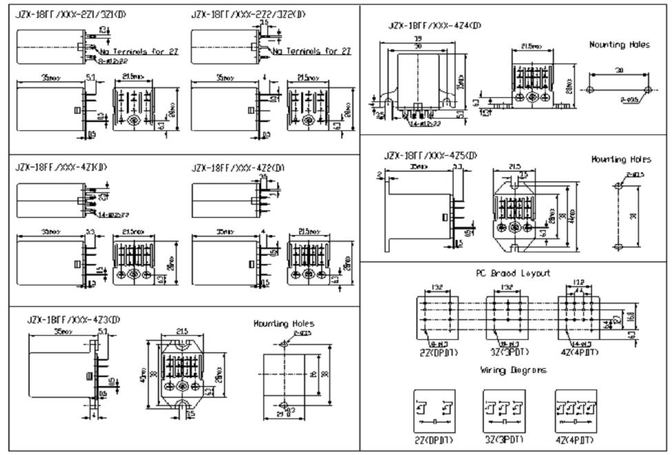 SMB-RELAY Relays Outline Mounting Dimensions