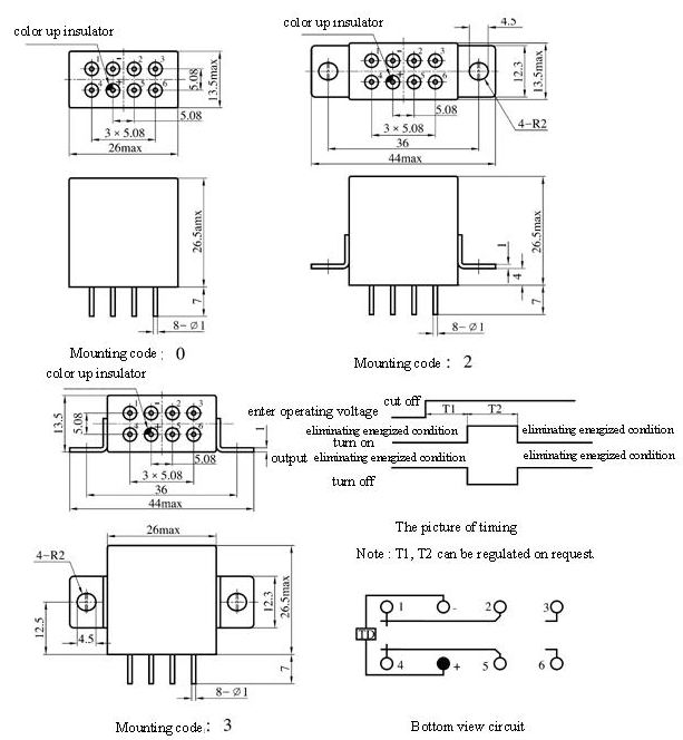 JSB-184M Sealed combination timing lag relays Relays Outline Mounting Dimensions and Bottom View Circuit