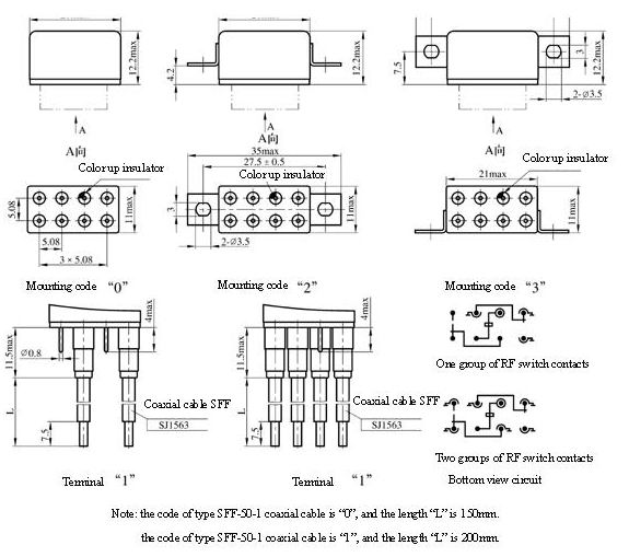 JPT-161M RF coaxial relays Relays Outline Mounting Dimensions and Bottom View Circuit