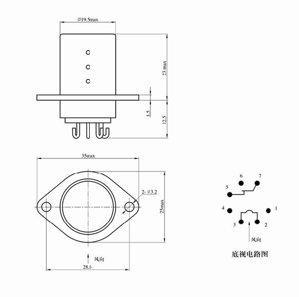 JF-1 wind speed relays Relays Outline Mounting Dimensions and Bottom View Circuit